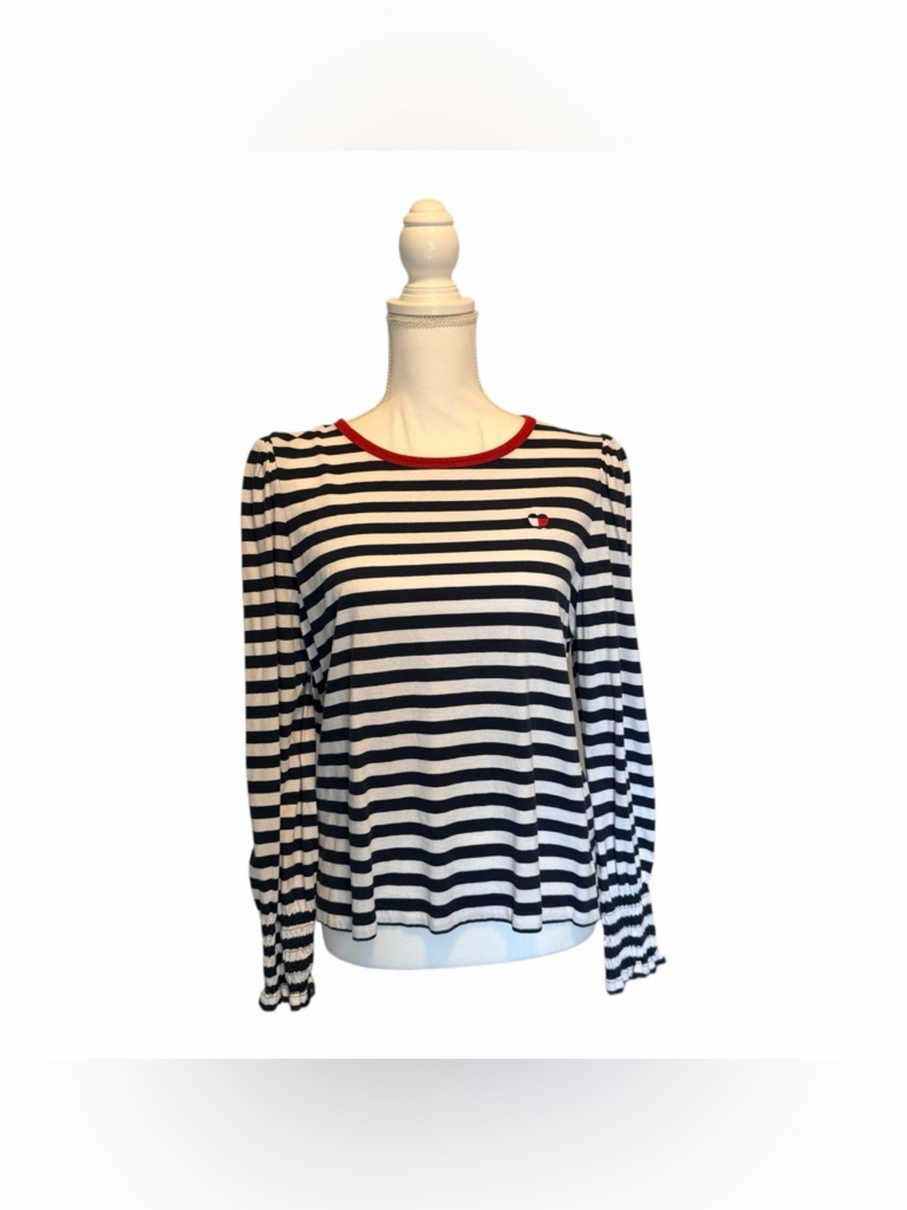 Tommy Hilfiger Navy Blue & White Striped Long-Sleeve Tee, with Red Trim Size XL
